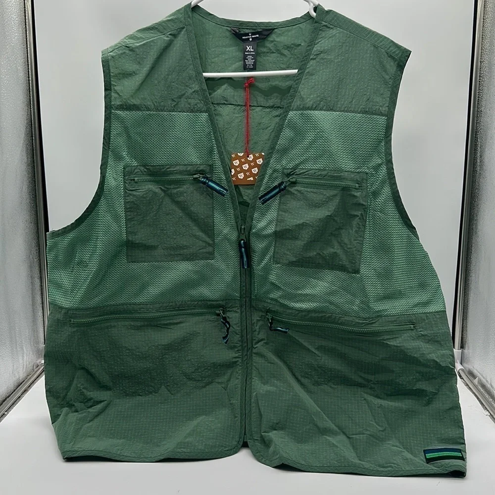 Men's Size X-Large Zipper Vest Houston White USED CLEAN GREEN POCKETS - Picture 1 of 4
